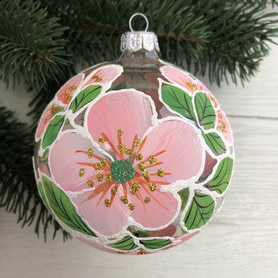2 Snowmen Merry Christmas 4'' Handmade Glass Plants & Flowers Ball Ornament