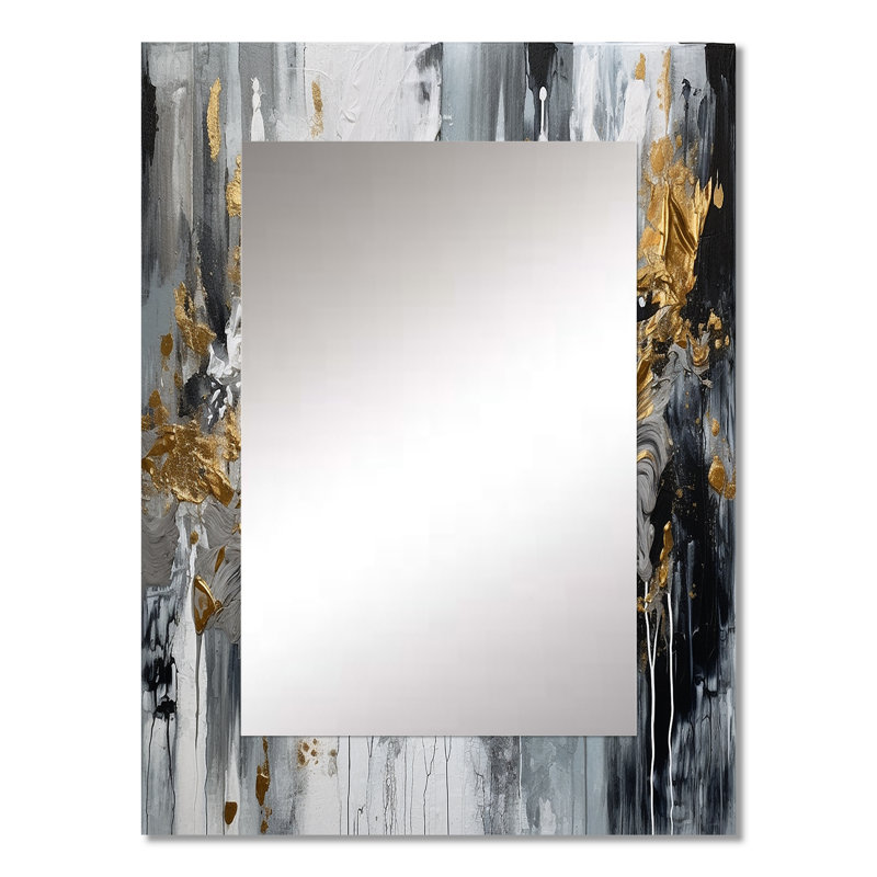 Black And White Delicate Brushstrokes I - Large Wall Mirror On Metal, 32" x 24"