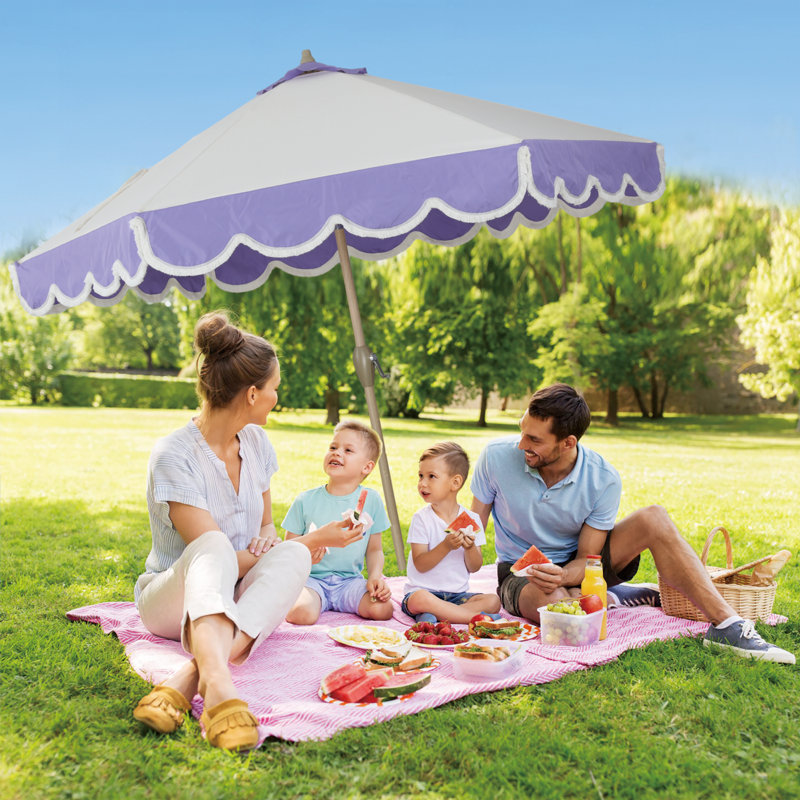 Parasol de patio avec manivelle, parasol d'extérieur avec 6 nervures en aluminium avec pampilles pour patio, terrasse, bord de piscine