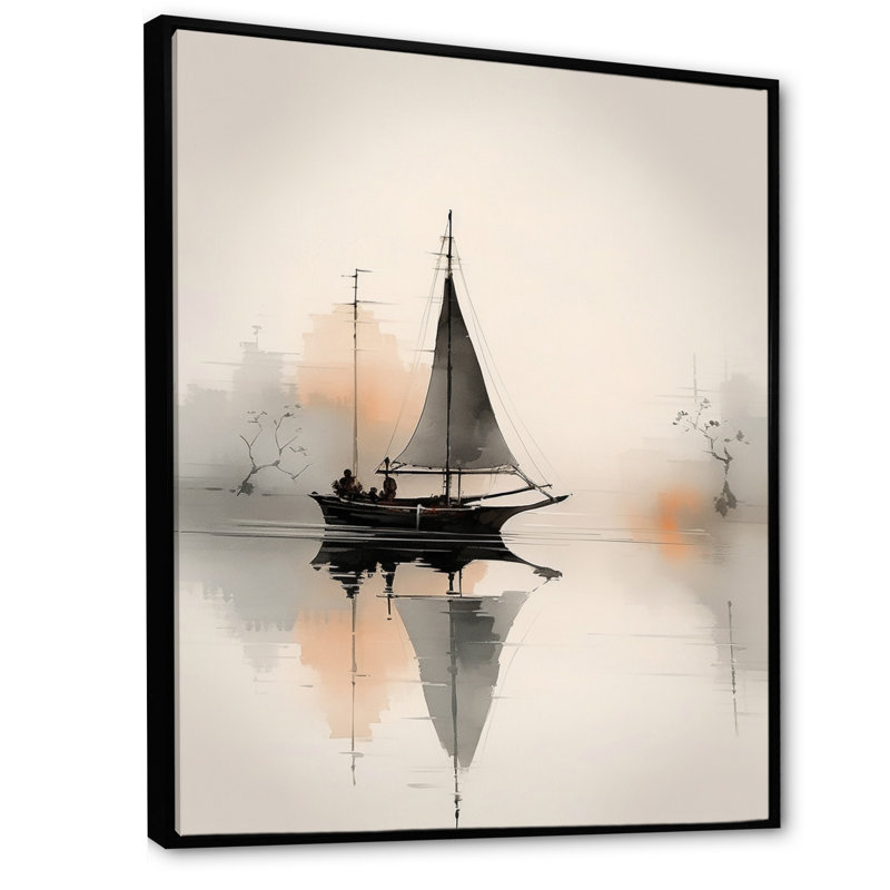 Broughtonville, voilier d'art asiatique, impression sur toile, H 32 po x l 24 po x P 1 po, Cadre flottant noir