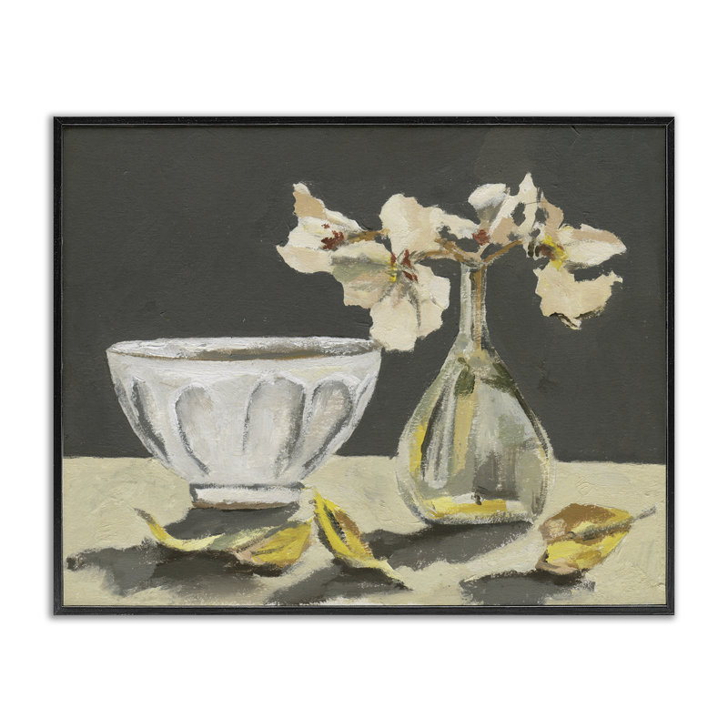 Giclée de nature morte élégante, design par Melissa Wang, H 11 po x l 14 po, Giclée encadrée noir minuit
