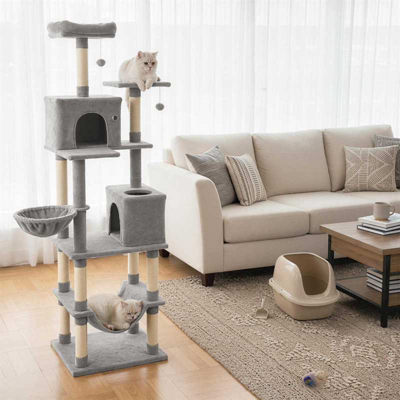 Arbre à chat Gymax, Gris clair