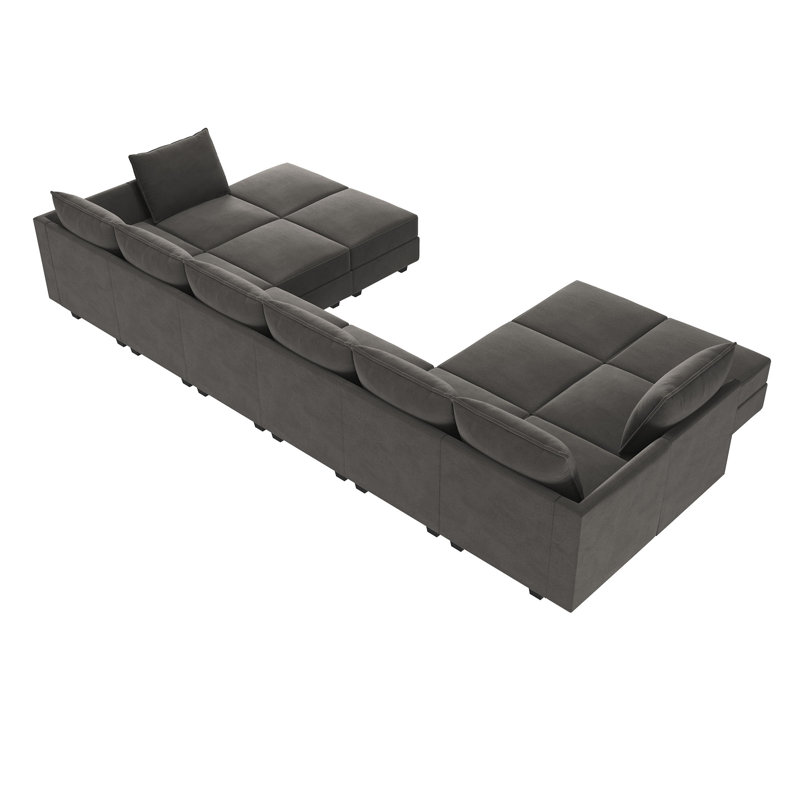 Canapé modulaire en velours avec repose-pieds Tremee, Velours gris
