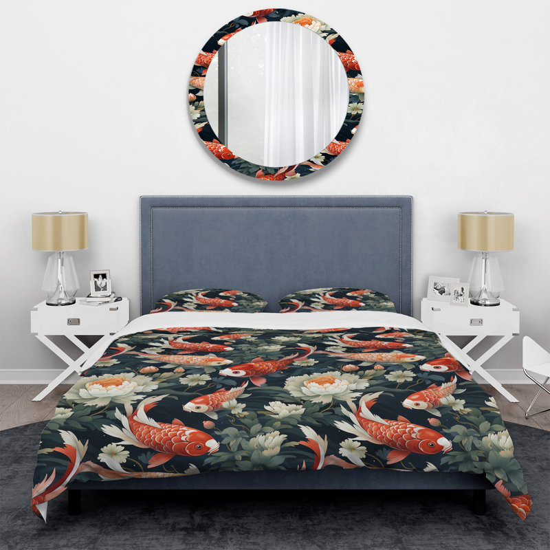 Literie Koi Fish Harmony Watercolor Wonders, Housse de couette pour très grand lit et 2 très