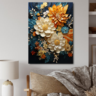 Humira Orange Teal Botanical Whirlwind II - Botanical canvas wall art Print, modern leaves wall art