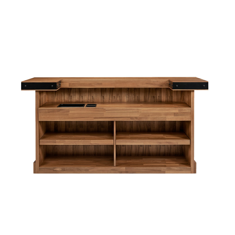 Bar American Heritage Knoxville - Bois d'acacia massif avec quincaillerie noir mat, surface de coupe de pierre, seau à glace et grand espace de rangement