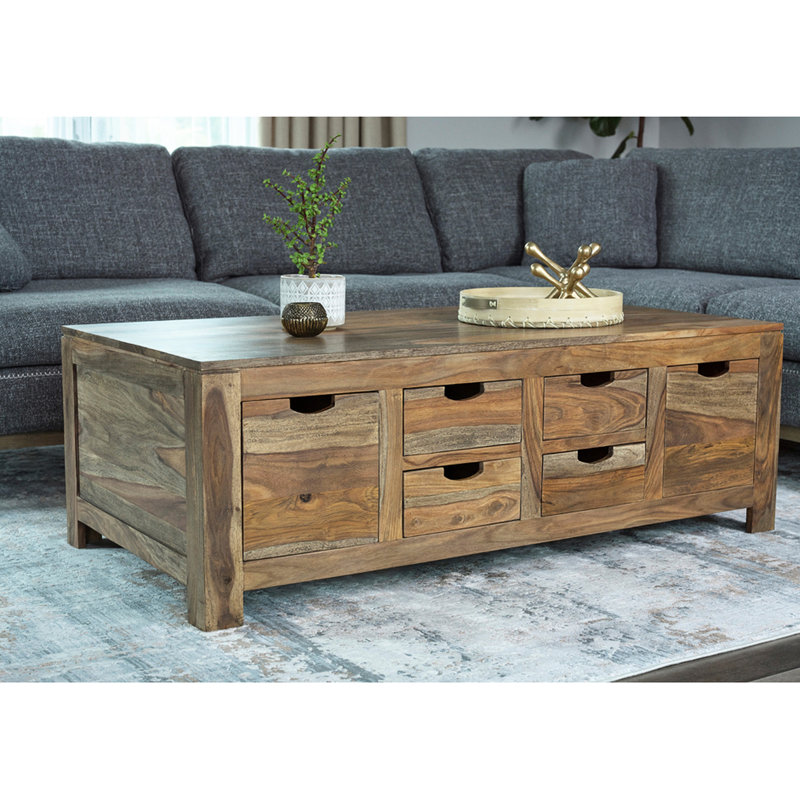 6 - Drawer Base Natural Coffee Table, Timeless Sophistication, Ample Capacity Classic Aesthetic, Organization