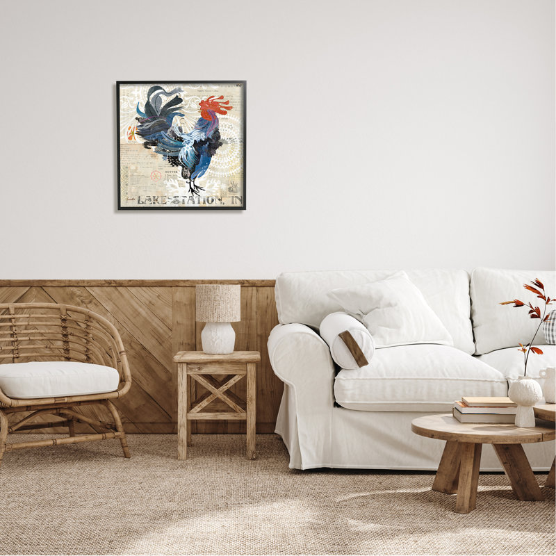 «Retro Rooster Farmhouse Kitchen», impression, Giclée encadrée noir minuit, H 24 po x l 24 po x P 1,5 po