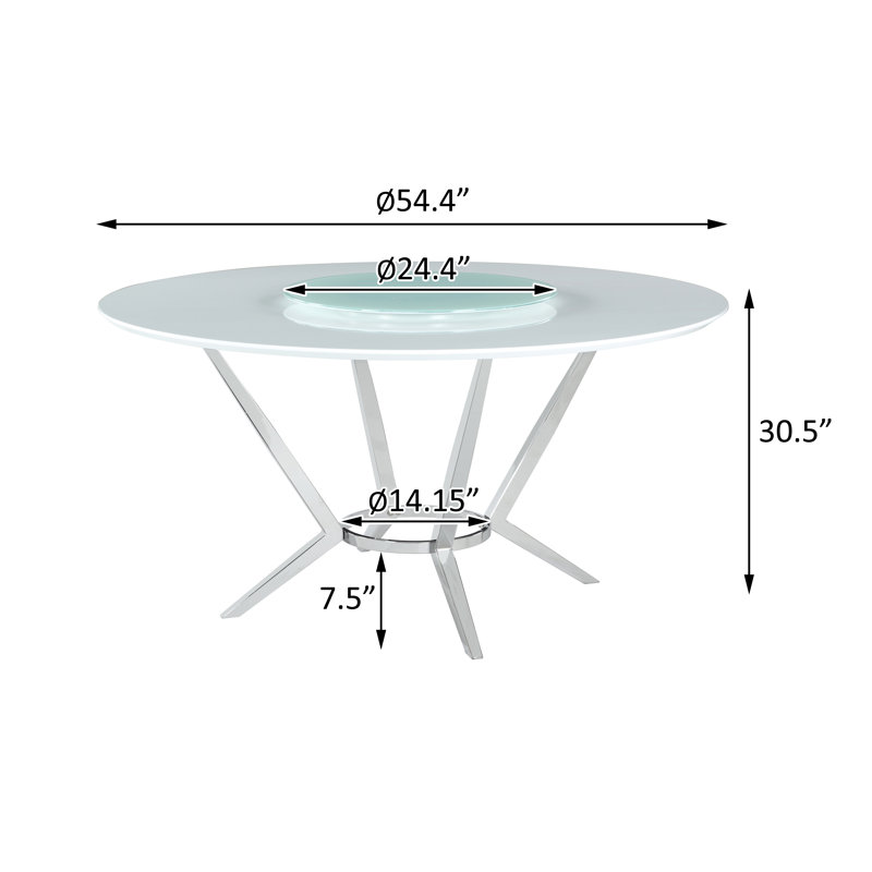 Kamiyha Round Dining Table with Lazy Susan in White and Silver