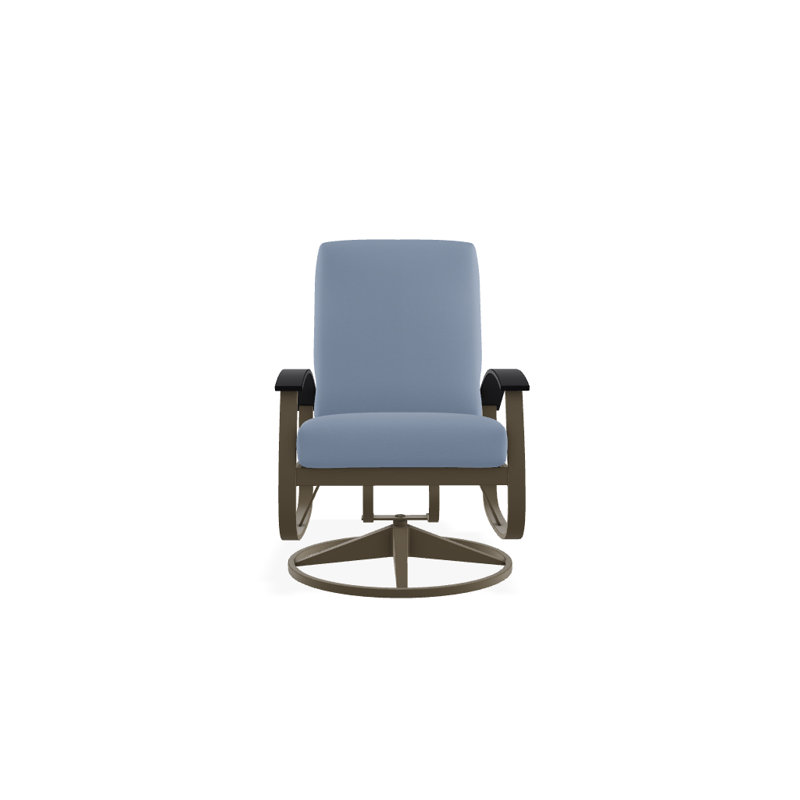 Belle Isle Outdoor Swivel Lounge Chair, Canvas Air Blue Sunbrella® Canvas, Black P70, Textured Beachwood