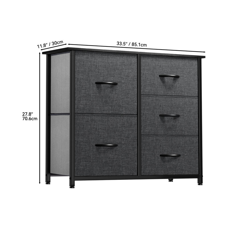 Commode 5 tiroirs Hydle, Noir gris
