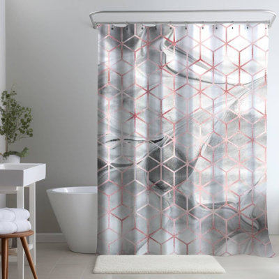 Gray Pattern Modern – Symmetry Home – Polyester Shower Curtain, Dye Sublimation Print, 71" W × 74" L