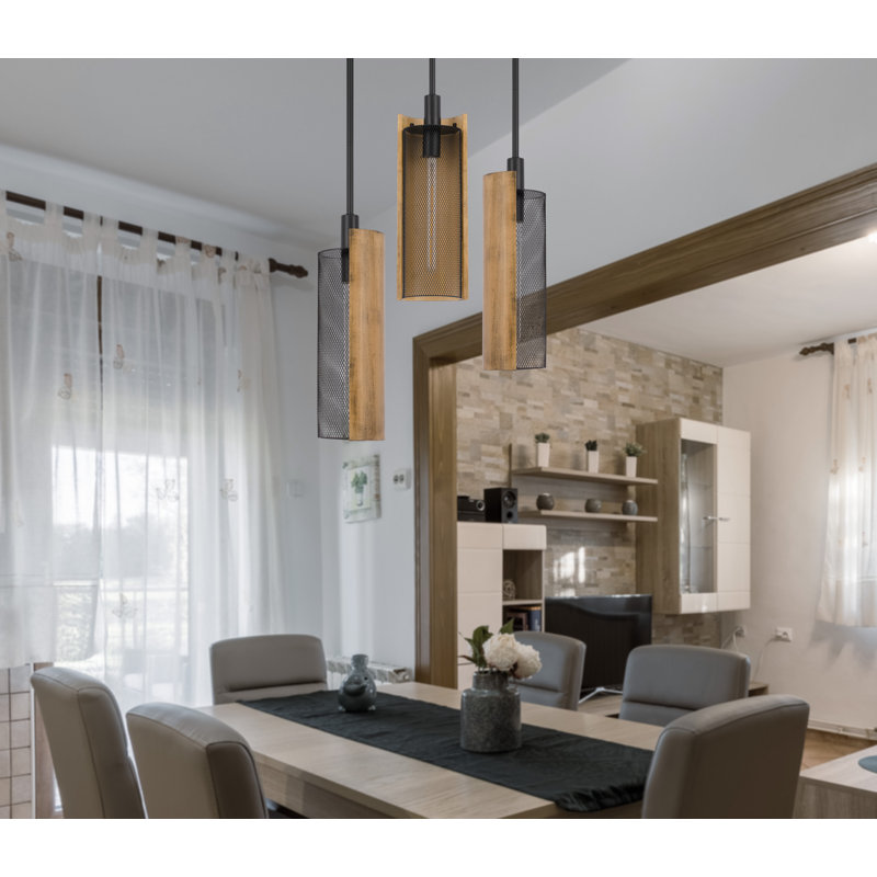 1 - Light Rubberwood Shaded Pendant