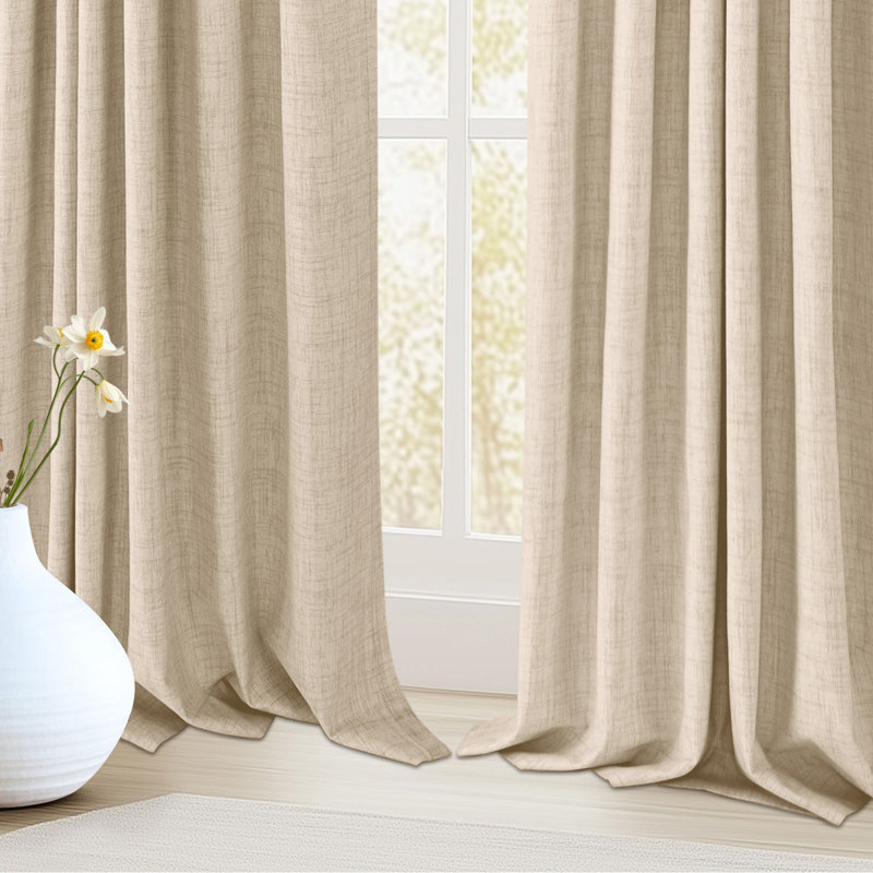 Cadnite 50" W Thermal 100% Blackout Linen Textured Curtain Panels, 50" W x 90" L, Oatmeal