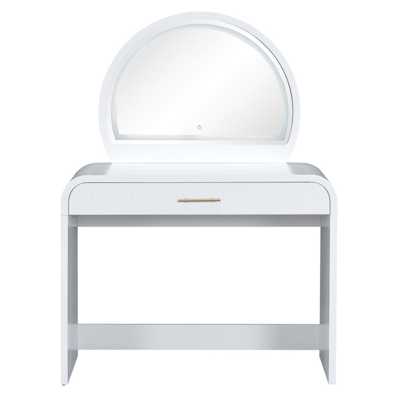 Table de coiffeuse 39 "avec miroir et miroir à écran tactile éclairé, coiffeuse avec tiroir pour chambre à coucher, blanc