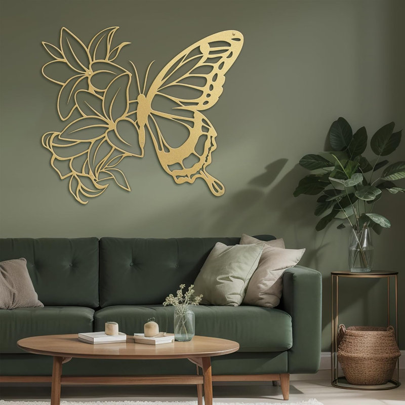Décoration murale en métal papillon et fleurs, décoration murale abstraite moderne minimaliste, H 18 po x l 18 po x P 0,05 po