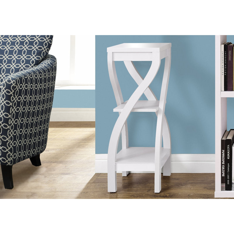 Table d'appoint, côté, bout, support à plante, carré, salon, chambre à coucher, stratifié blanc, contemporain, moderne, Blanc