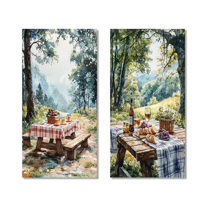 Table de pique-nique le matin I - ensemble de 2 décorations murales en métal pique-nique rouge, 32" H x 32" W