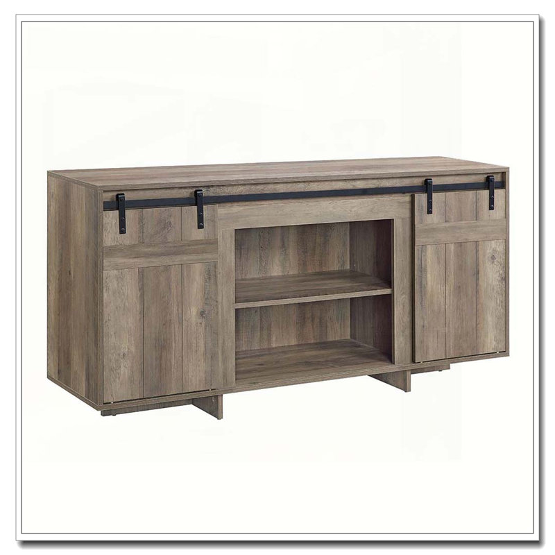 Grey Washed TV Stand with 2 Sliding Barn Doors
