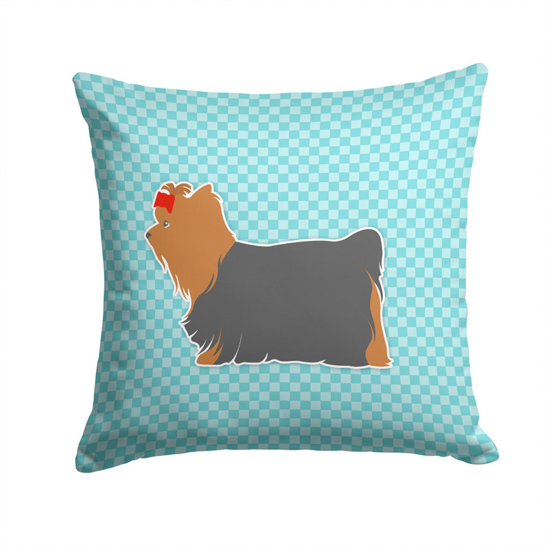 Coussin intérieur / extérieur Yorkshire Terrier, H 14 po x l 14 po x P 3 po, Noir / Bleu