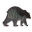 Décoration murale rustique en métal brun et noir représentant un ours et une scène de forêt en relief, 91 cm de large.