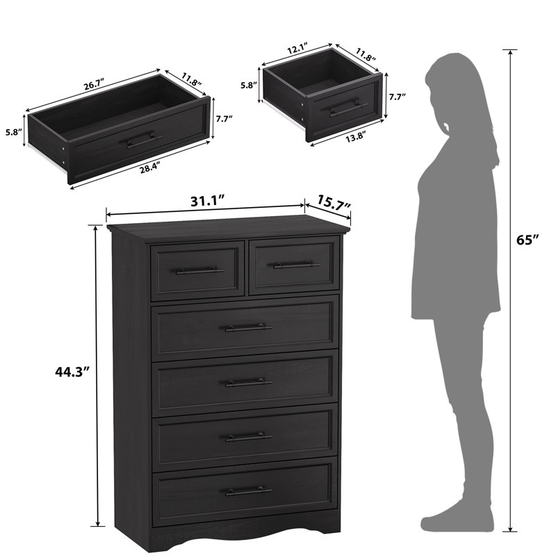 Dresser For Bedroom, 44" Tall Chest Of Drawers with brushed Metal Handle, Wood Closet Organizers And Storage Cabinet For Bedroom, Living Room