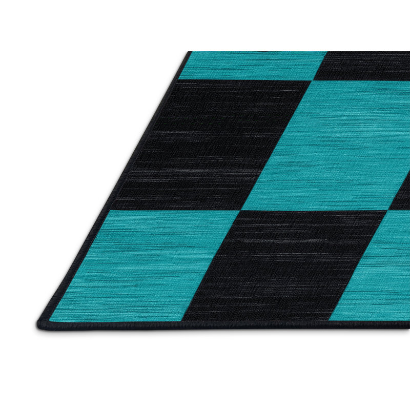 Tapis damier noir lavable à la machine, Rond 5 pi