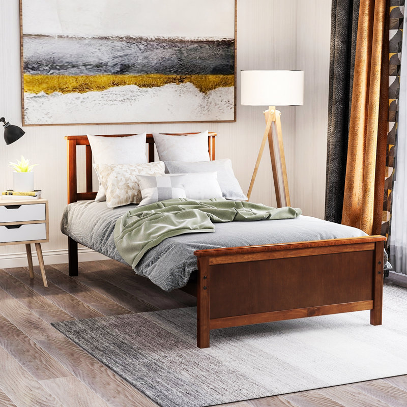 Cinda Twin Solid Wood Bed, Walnut
