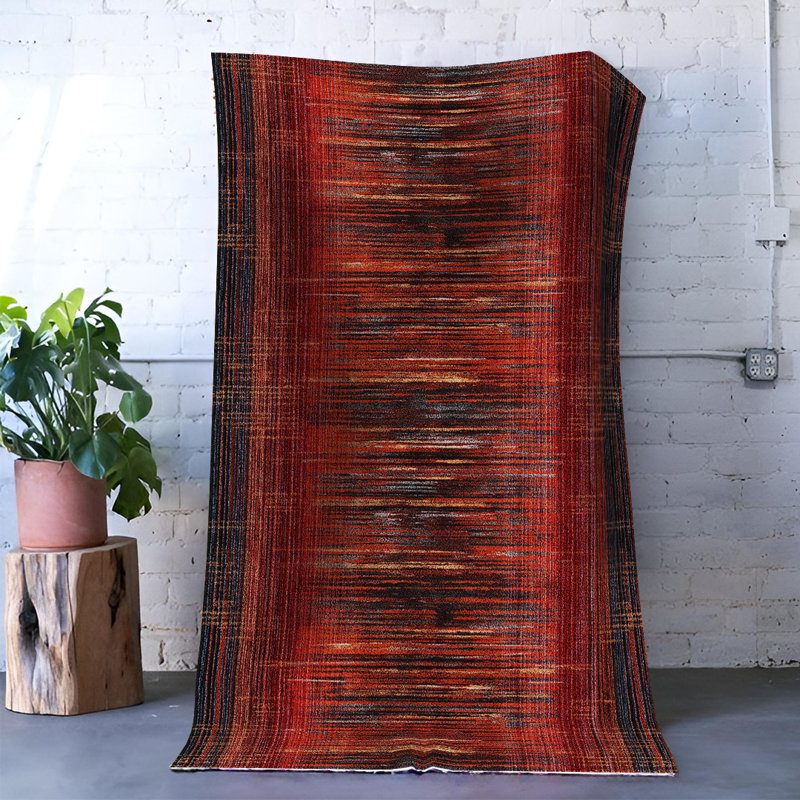 Tapis décoratif à rayures rouges et noires, Rectangle 4 pi 11,06 po x 9 pi 10,11 po