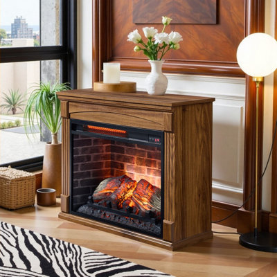 28 Inch TV Stand with Electric Fireplace & Remote, 24H Height - Heater, Wheels, CSA Certified for Living Room