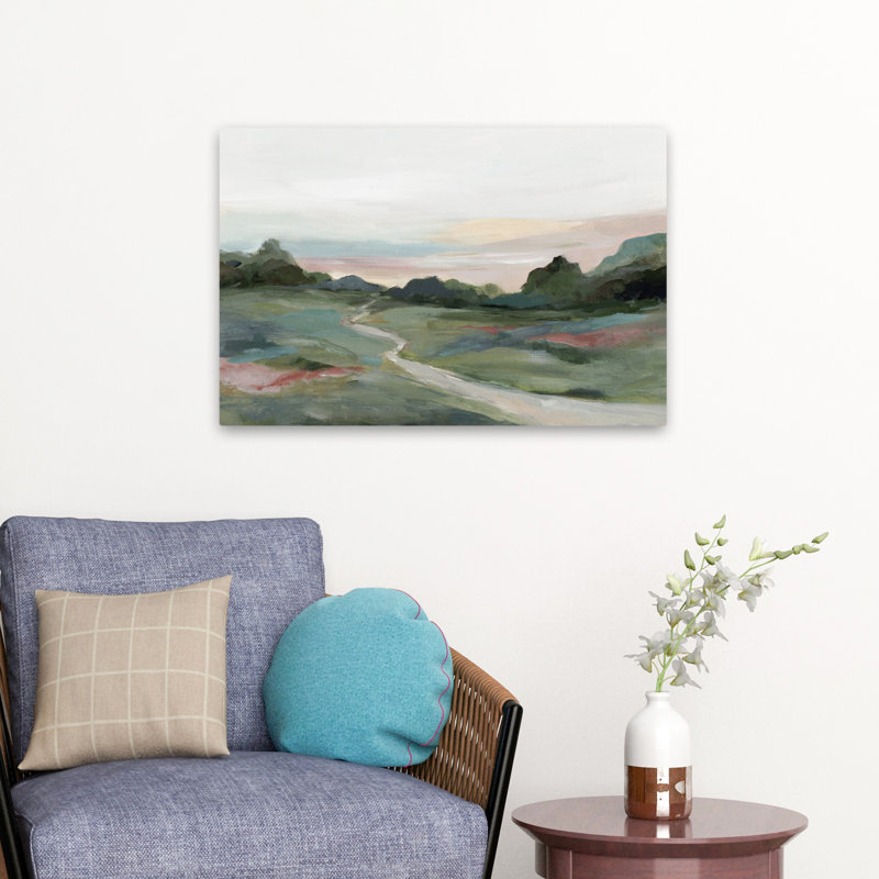 Gentle Path Through Quiet Fields - Landscape Painterly Abstract Nature Art, 16" H x 24" W