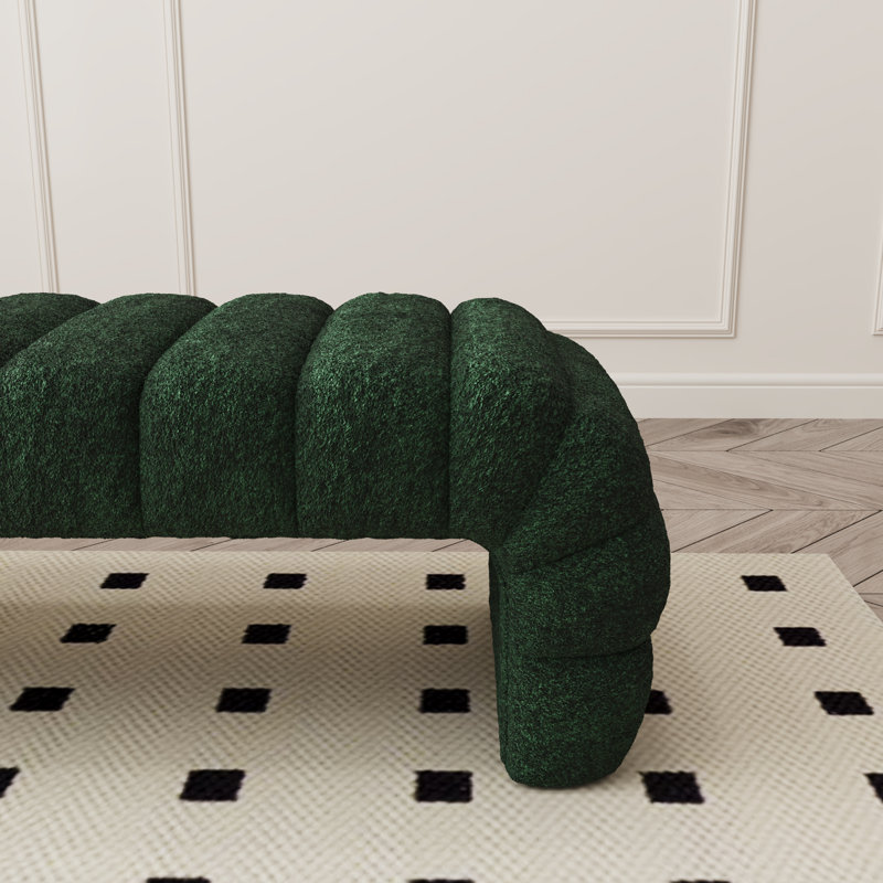 69.7" W Modern Arched Bench Ottoman, Chenille Tufted End Of Bed Bench, Green
