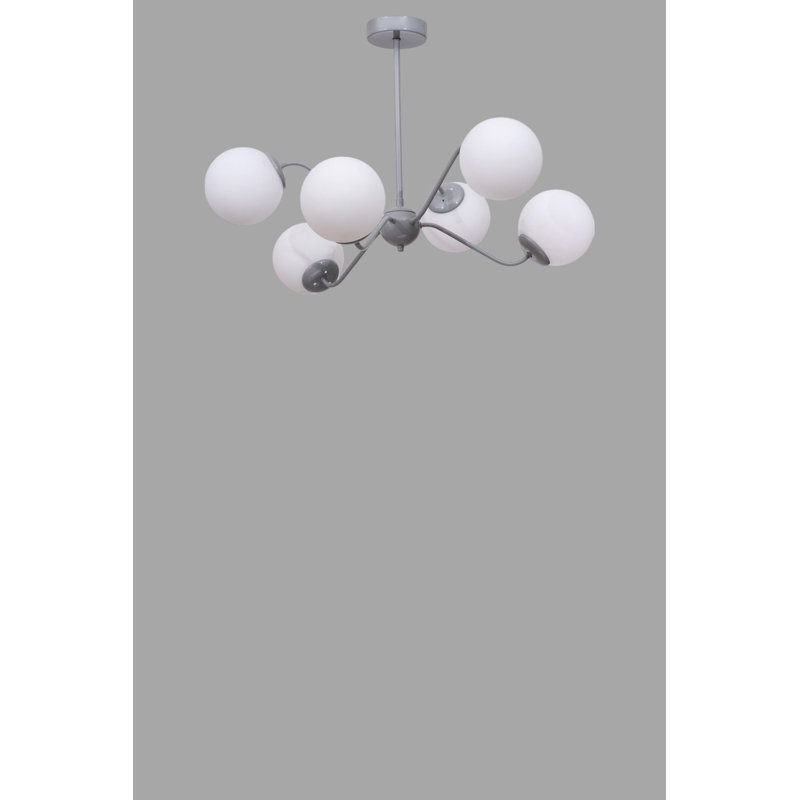 Lustre réglable élégant, structure en métal et capuchon en verre, 15 x 15 cm (5,9 x 5,9 po) | Hauteur totale: 15,7 à 23,6 po | 6 x douilles E27, 40 W maximum | Design élégant blanc et gris, parfait pour la salle à manger et les espaces de vie