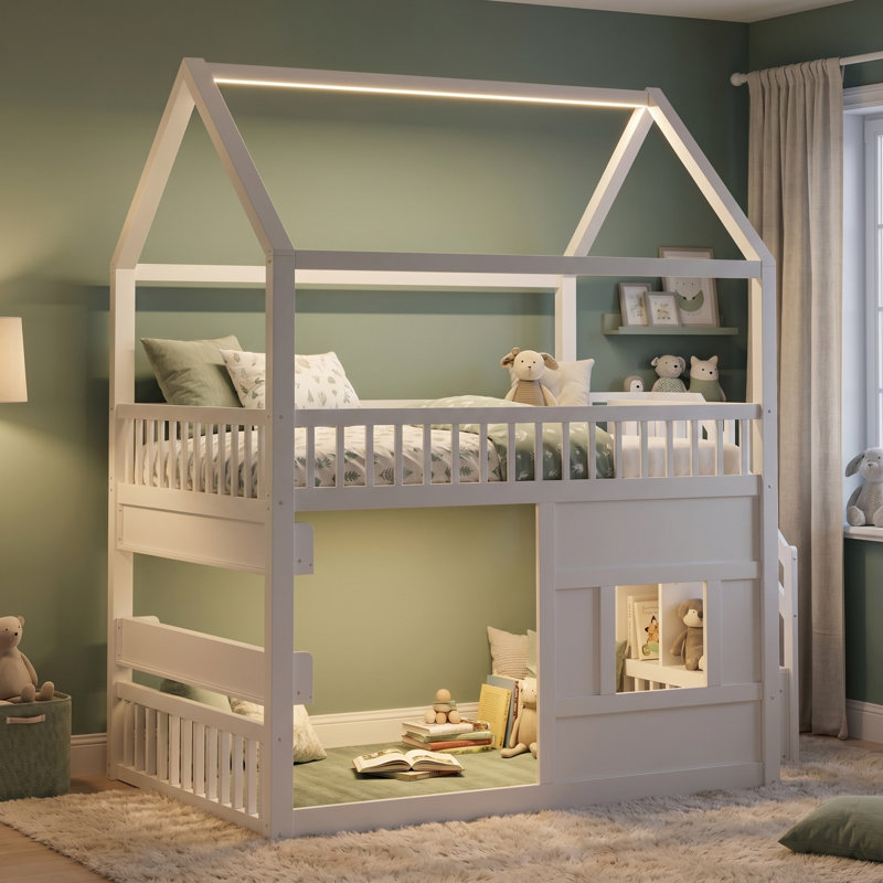 Lit double en bois, White