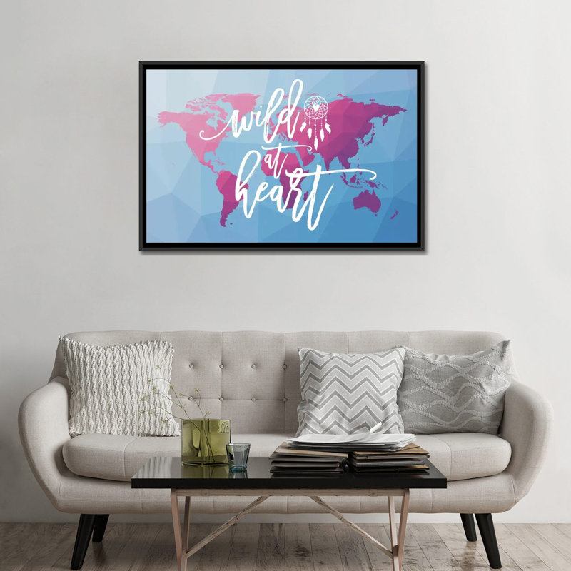 «Geo Map Boho I», impression sur toile, H 18 po x l 26 po x P 1,5 po, Toile avec cadre noir, Pas de tapis
