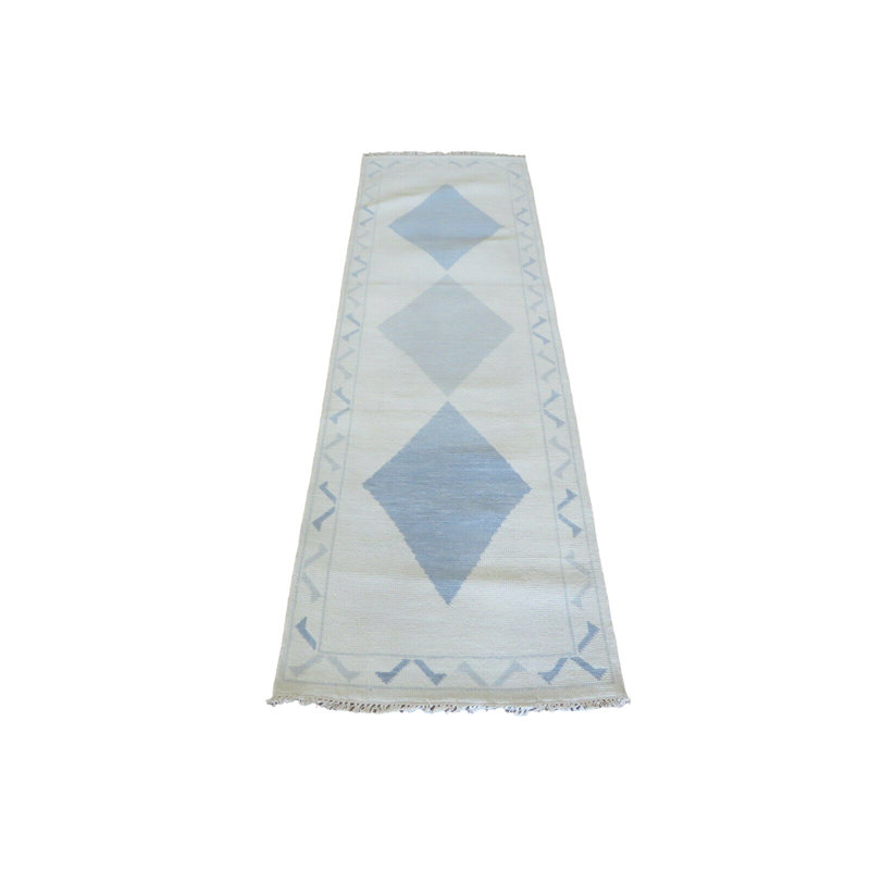 Tapis de couloir ivoire en laine noué à la main 2 pi 6 po x 8 pi 1 po Angelica
