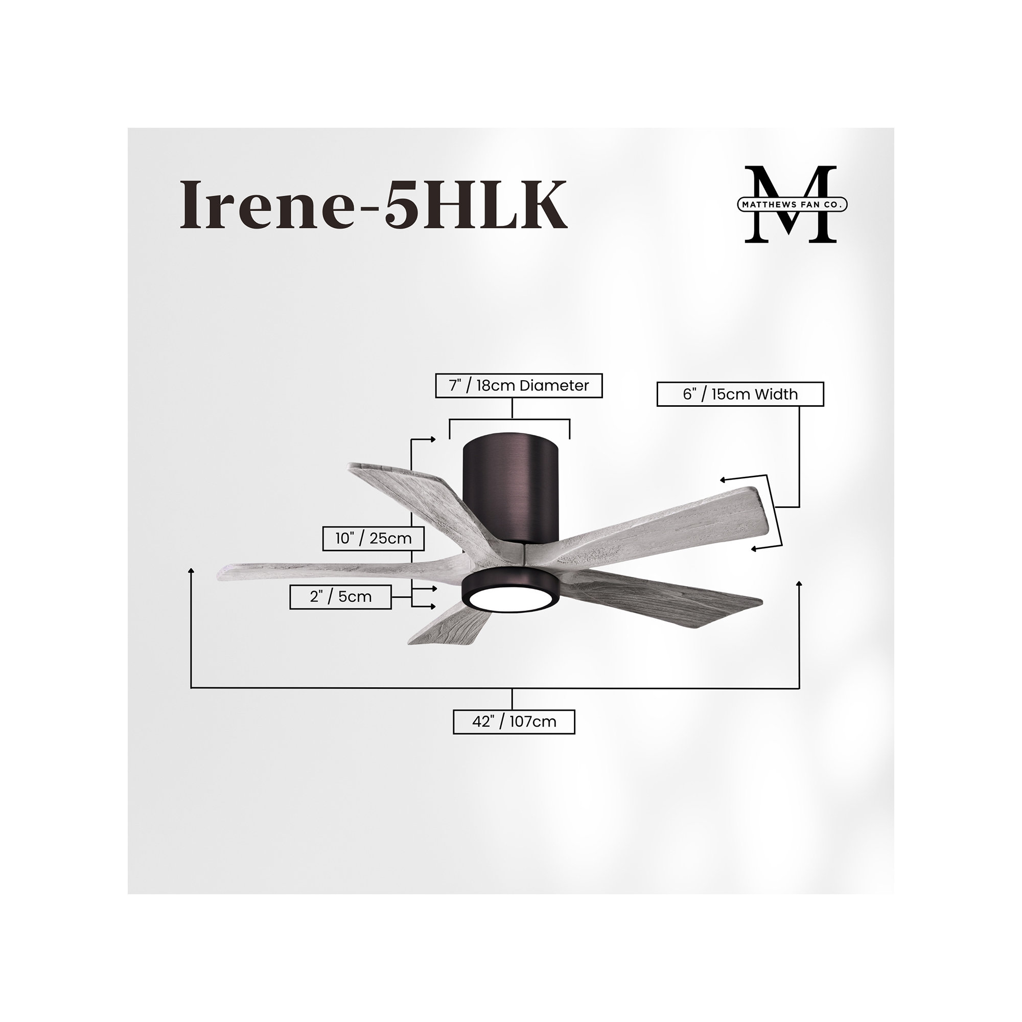 Irene 5 - Blade LED Ceiling Fan with Light Kit Included, Brushed Bronze, Barn Wood Tone, 42"