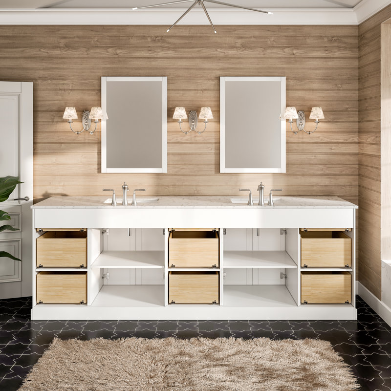 Ensemble de meuble-lavabo double l 96 po x P 22 po x H 34 po Didomenico, Nickel brossé, Blanc