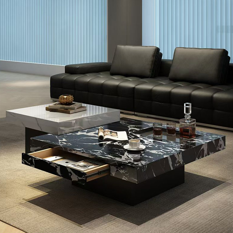 Ensemble de tables basses Luxury Rockboard, H 13,8 po x L 31,5 po x l 31,5 po, Blanc/Noir