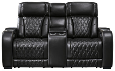 Black Leather Power Reclining Sectional with Cup Holder