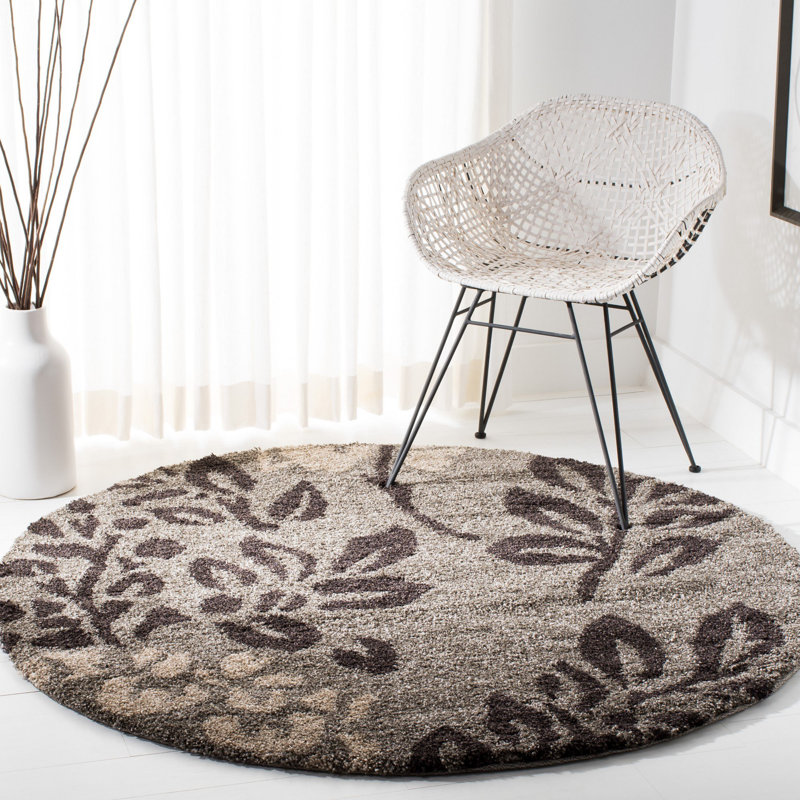 Tapis performance à poil long à motif floral Chanhassen, Rond 4 pi