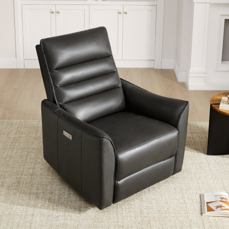 Fauteuil inclinable électrique Gabi, Impression sur fond en cuir fleur gris foncé