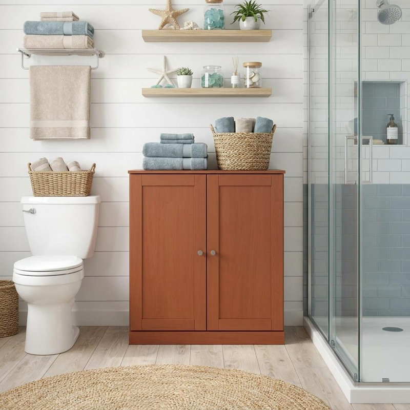 32" Coffee Solid Wood Shaker Style Double Door Linen Cabinet