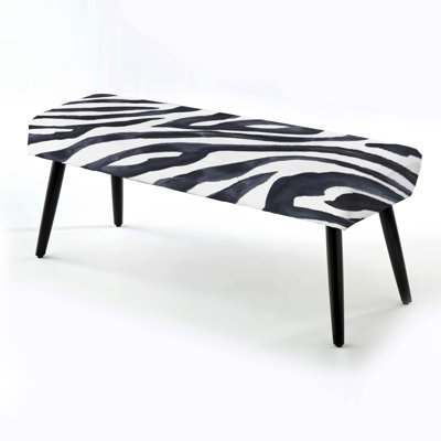 Zebra Striped - Animal Print Upholstered Black Bench