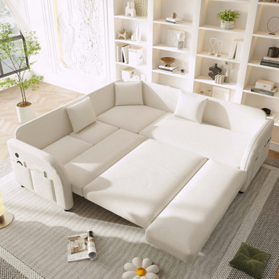 85.1 L-Shaped Teddy Sofa with Pull-Out Bed