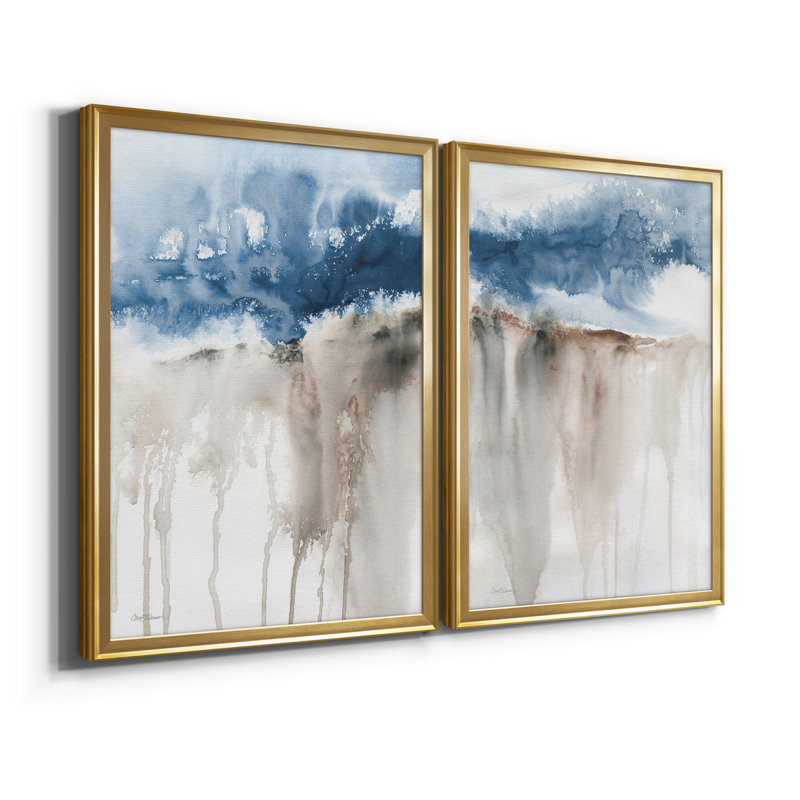 Windy Cliff I - ensemble de 2 reproductions d'art, H 22,5 po x l 61 po x P 1,5 po, Toile encadrée dorée, Pas de tapis