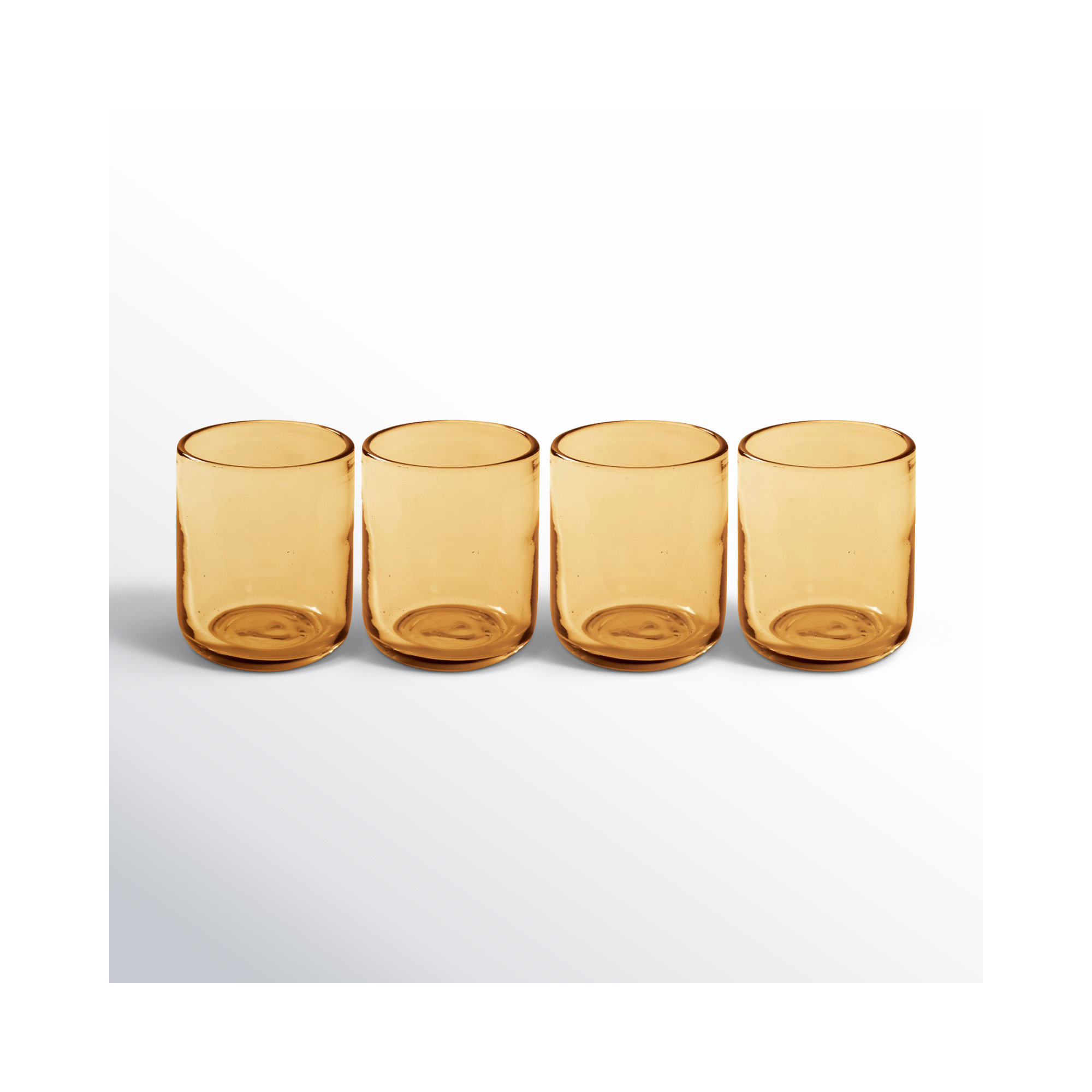 Bloomhouse Sayulita Spring 8 Piece Hand Made 16 OZ Glass Double Old Fashioned Set w/ Coasters, Orange