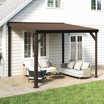 Patio Gazebo Lean to Wall Mounted Pergola with Sloping Galvanized Steel Roof