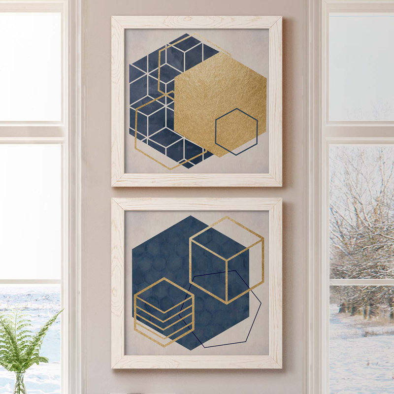 Geo I - impression de 2 pièces, Toile blanche encadrée, H 17 po x l 34 po x P 1,5 po