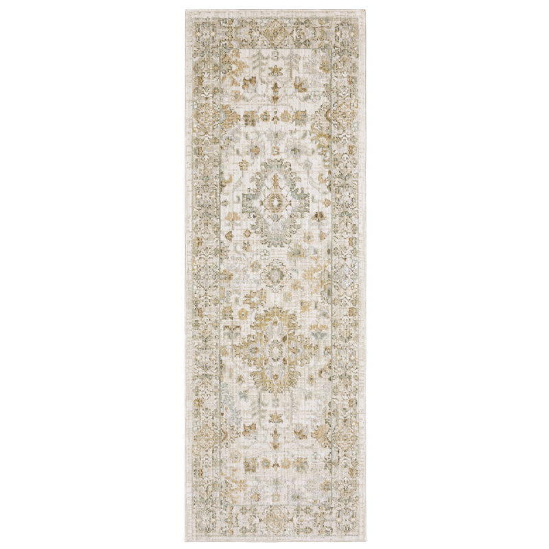 Lainey Vintage Traditional Pale Blue/Beige Area Rug, Runner 2'7" x 7'7"